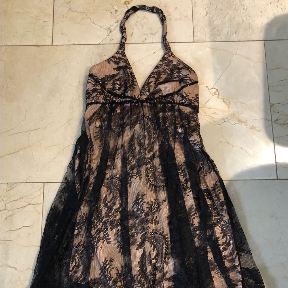 ABS Allen Schwartz Black Lace/Nude cocktail dress